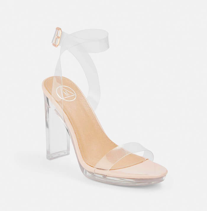 nude squared clear heels