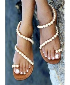 Beading Round Toe Flat Sandals