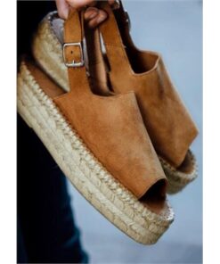 Buckle Peep Toe Platform Sandals - Light Brown