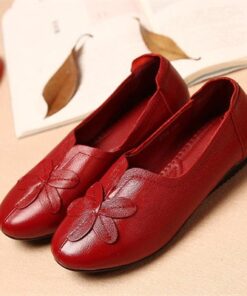 Flower Leather Pure Color Slip On Casual Loafers