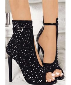 Imitated Crystal Buckle Strap Heeled Sandals