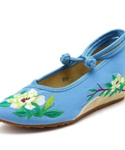 Lotus Embroidered Buckle Shoes