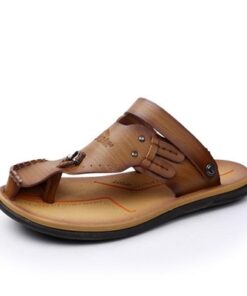 Men Anti-collision Toe Beach Sandals Hollow Out Flat Casual Shoes