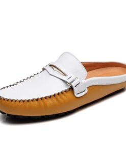 Men British Style Color Blocking Flat Slip On Casual Backless Loafers