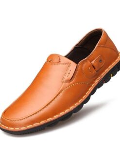 Men Genuine Leather Hand Stitching Slip On Business Casual Shoes