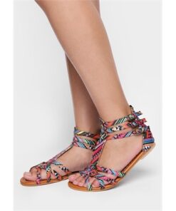 Multicolor Cross Ankle Strap Flat Sandals