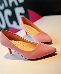 Pointed Toe Pure Color Slip On Kitten Heel Pumps