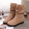 Pure Color Mid Calf Suede Slip On Casual Cotton Boots