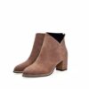 Pure Color Suede Zipper Chunky Heel Ankle Boots For Women