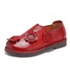 SOCOFY Retro Handmade Floral Stitching Soft Flat Loafers
