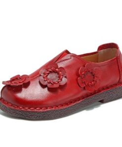 SOCOFY Retro Handmade Floral Stitching Soft Flat Loafers
