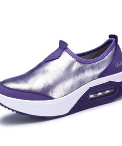 Shiny Rocker Sole Platform Casual Slip On Shoes For Women