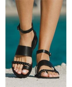 Solid Braid Ankle Strap Flat Sandals