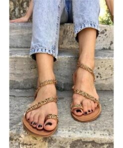Solid Round Toe Flat Sandals