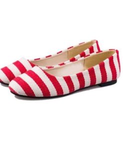 Stripe Color Match Round Toe Shallow Mouth Slip On Flat Shoes