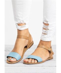 Summer Ankle Strap Flat Sandals - Light Blue