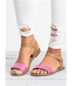 Summer Ankle Strap Flat Sandals - Peach Red