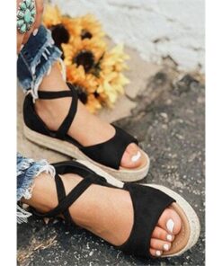 Summer Solid Zipper Platform Sandals - Black