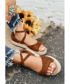 Summer Solid Zipper Platform Sandals - Brown