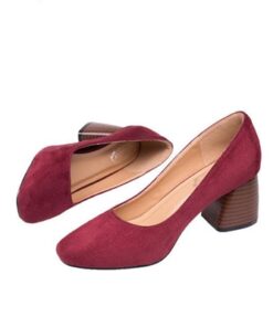 Vintage Pure Color Suede Square Heel Casual Shoes